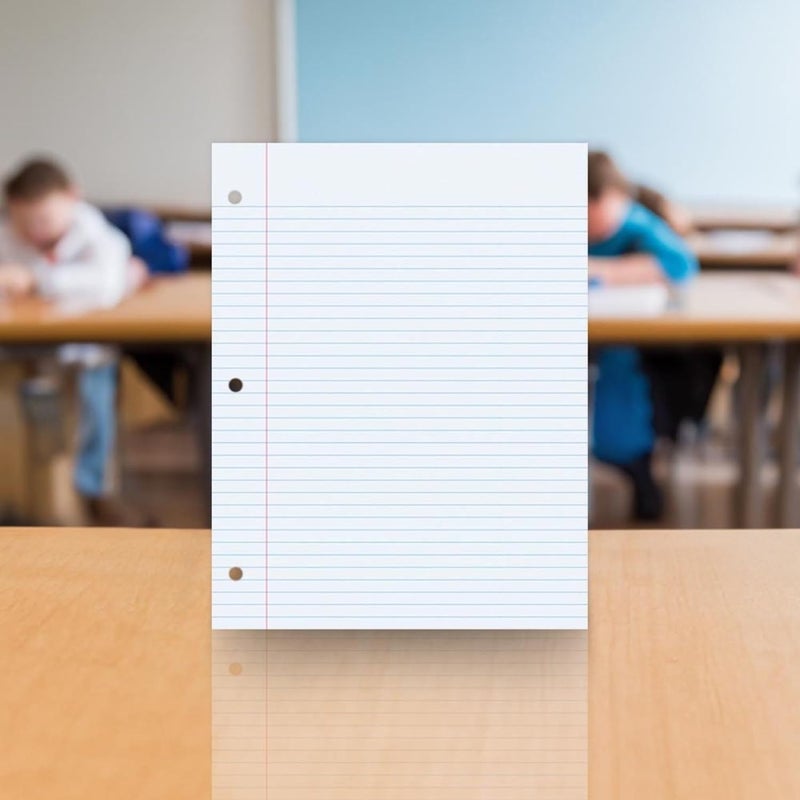 School Smart 3-Hole Punched Filler Paper w/Red Margin, 8-1/2 x 11 Inches, College Ruled, 200 Sheets, White - Image 3